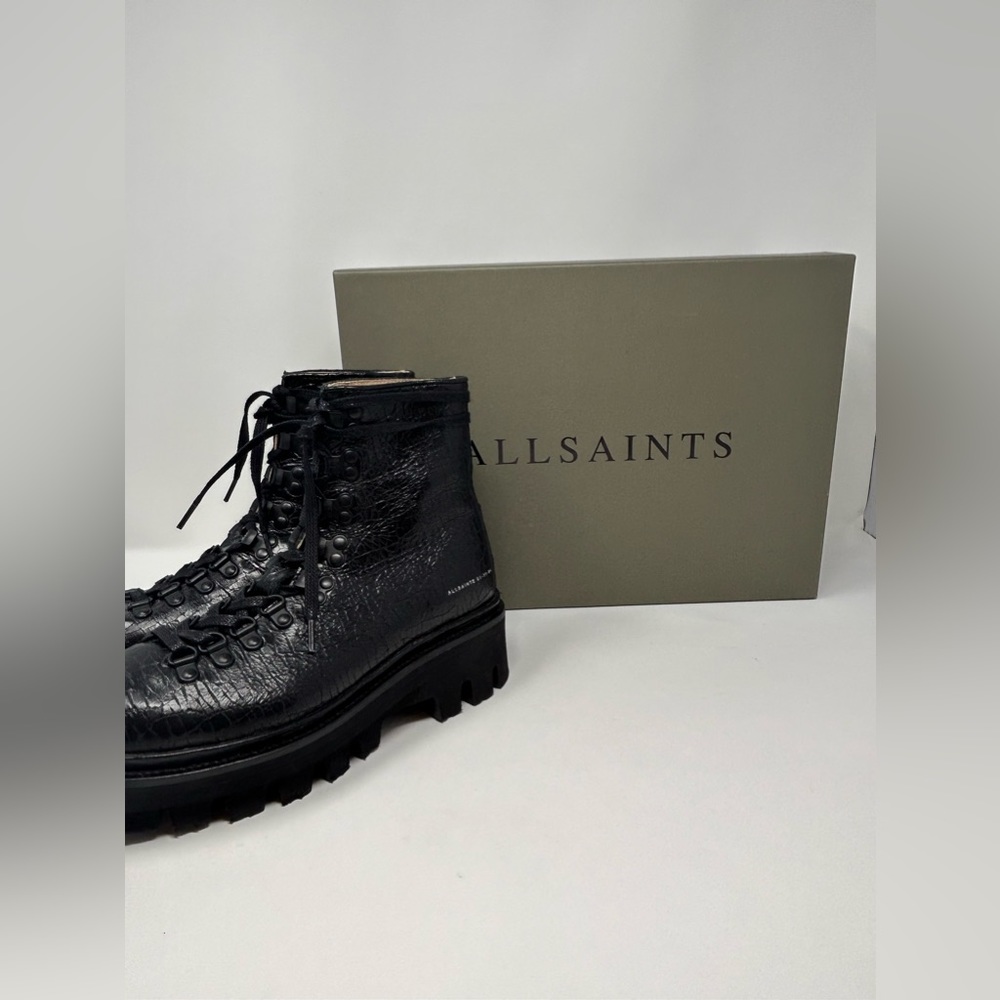 All Saints Wanda croc emb combat boot. NWT and box. EU38